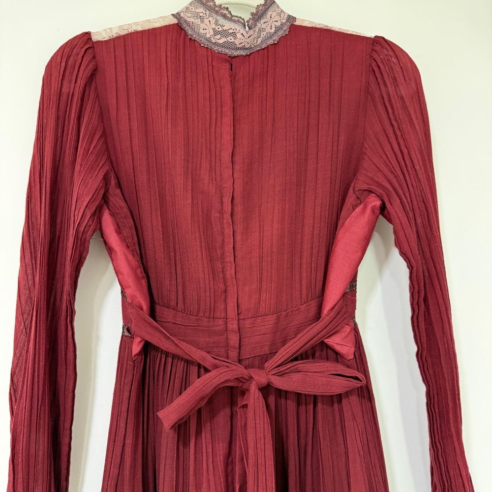 Gunne Sax 70s Vintage Lace Maxi Dress Womens S Burgundy Victorian Prairie - Picture 6 of 15